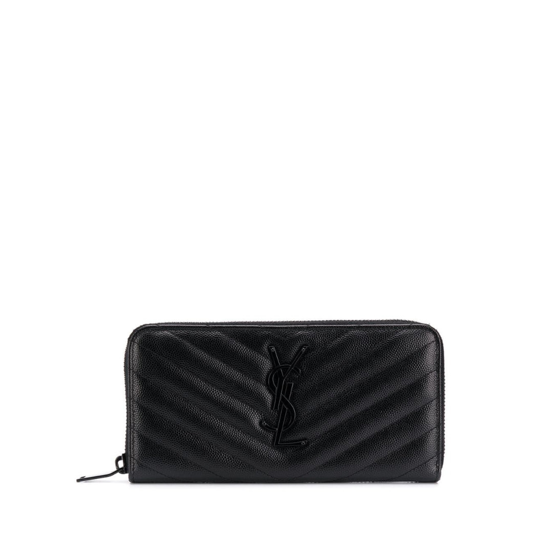 Black Zip-Around Wallet With Gunmetal-Tone Hardware