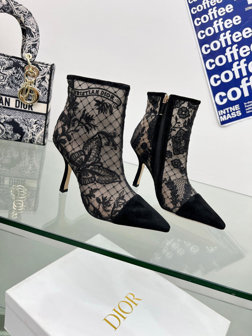 Black Mesh & Suede DC Heeled Ankle Boot