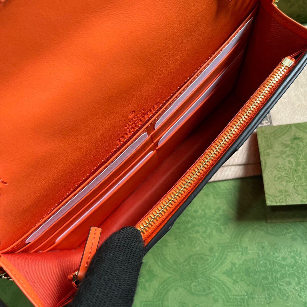 Orange GG Matelassé Chain Wallet