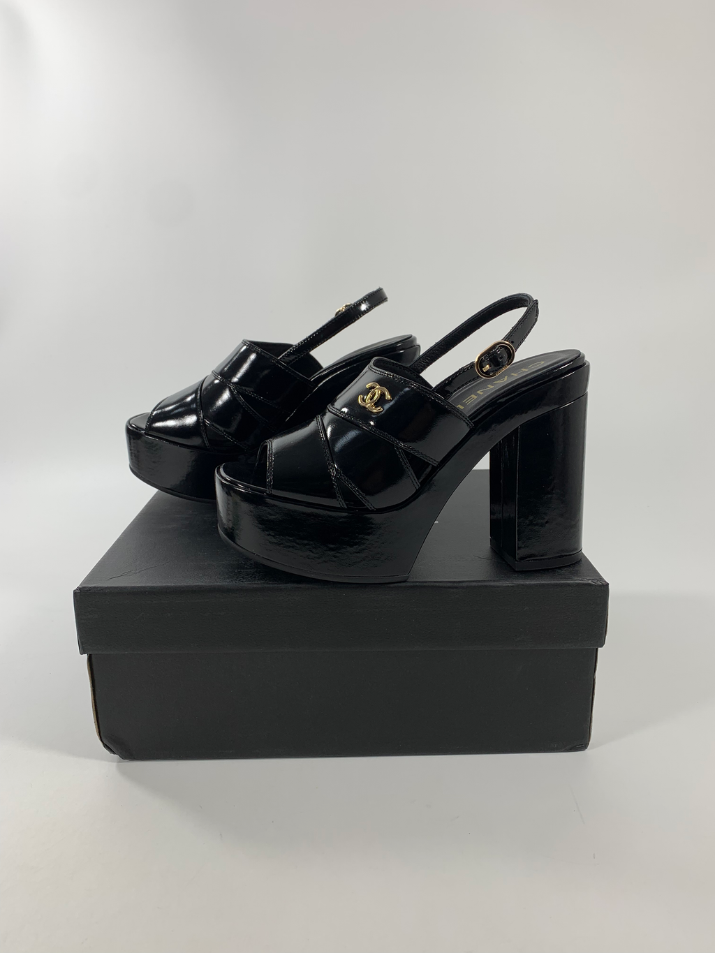 Black C Patent Sandals