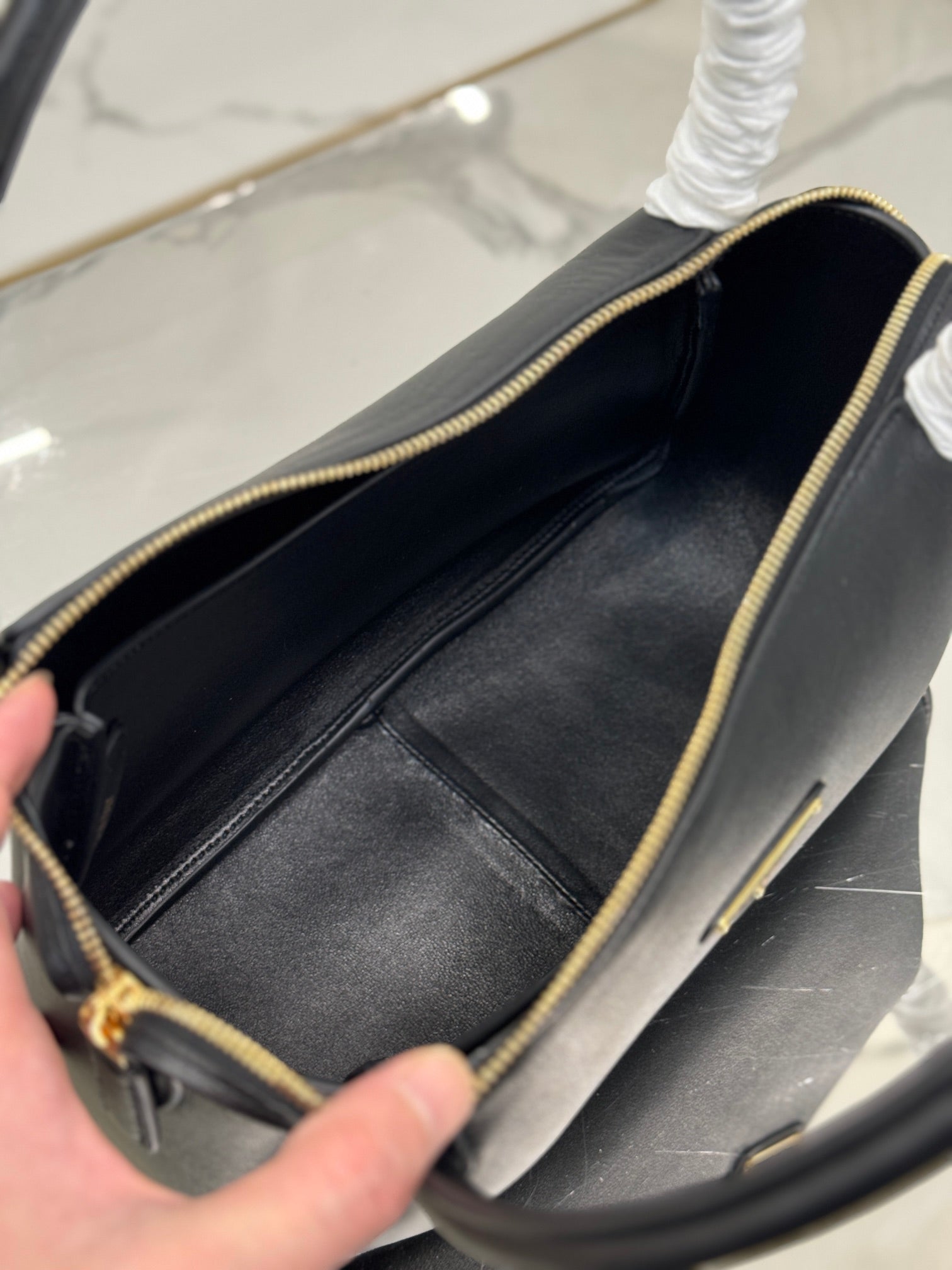 Black P Medium Leather Handbag