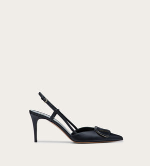 Black leather slingback pump 80 mm