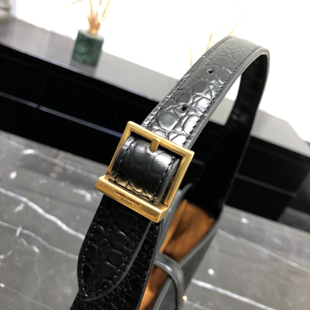 Black crocodile SL leather shoulder bag