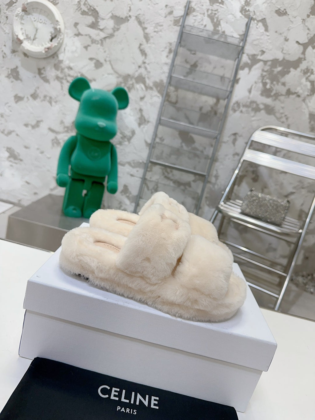 Beige/Nude Fur Slides