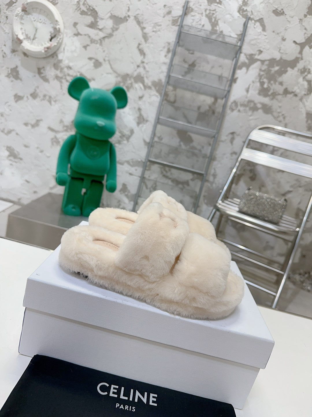 Beige/Nude Fur Slides