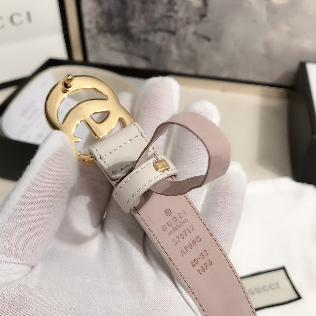 White G leather belt 25 mm