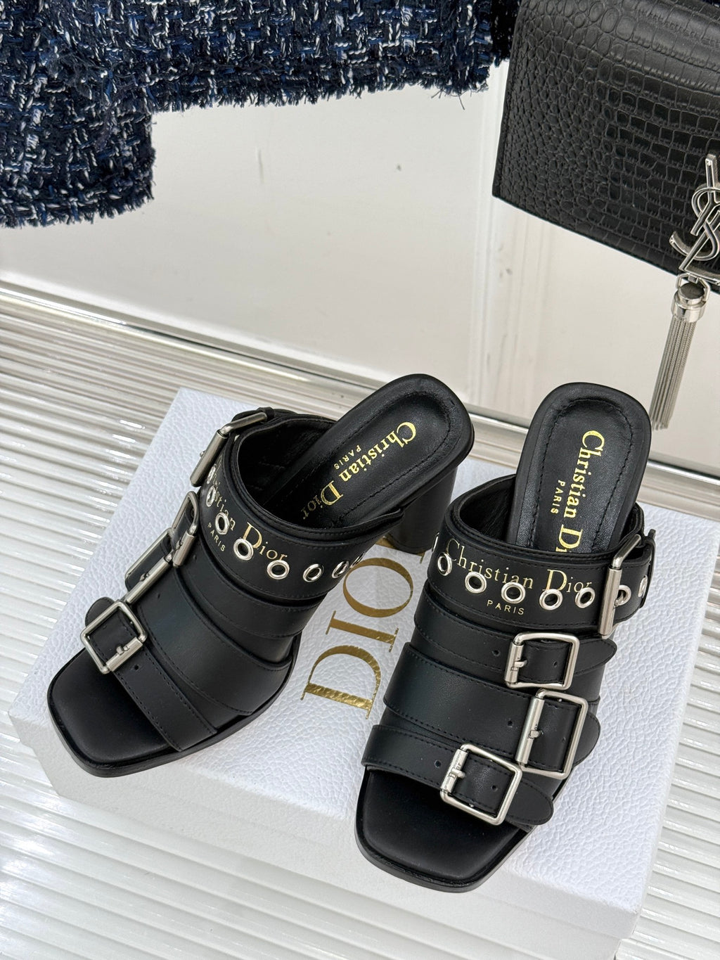 Black Punk Heeled Slide