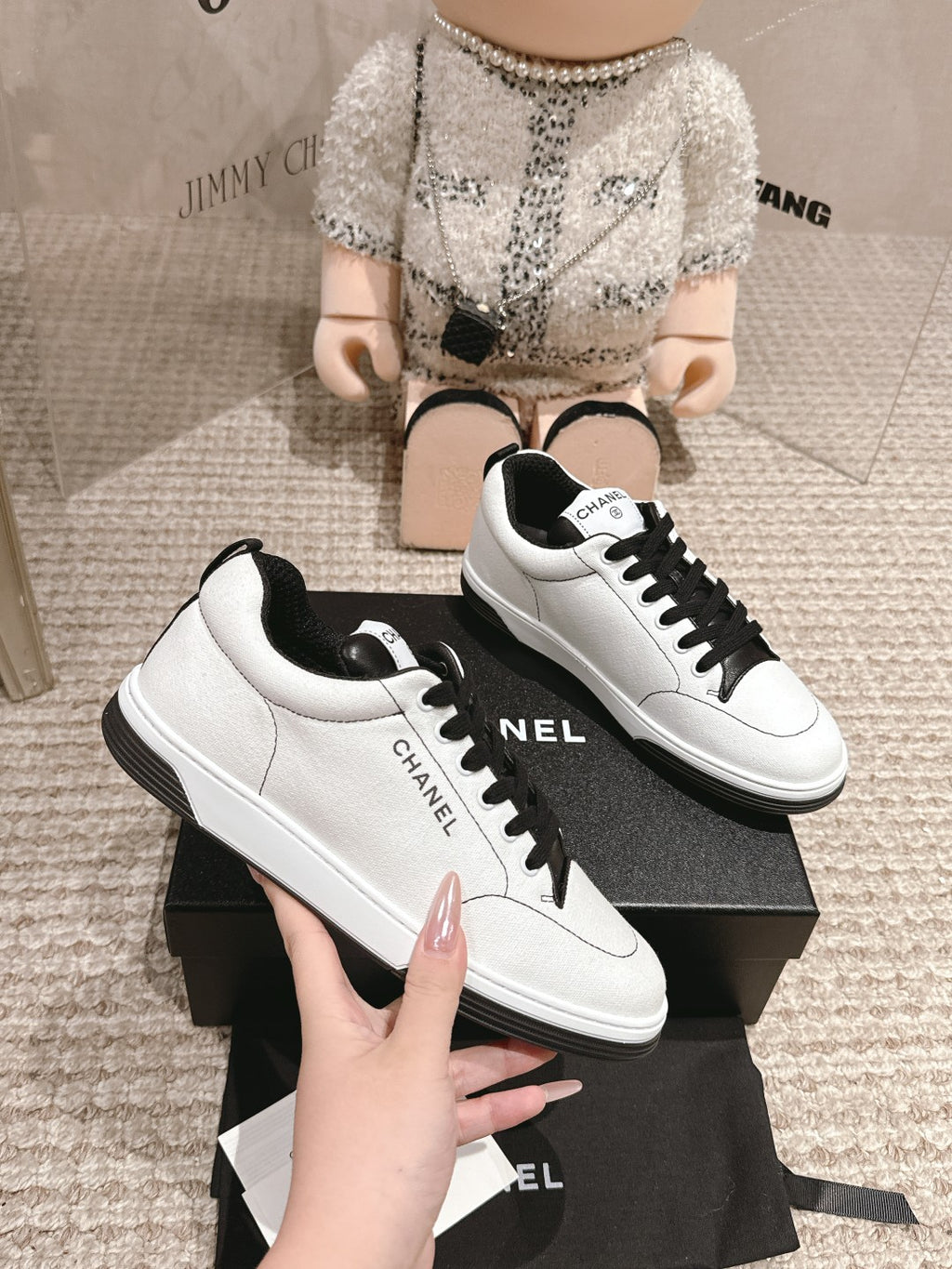 White & Black Cotton Trainers