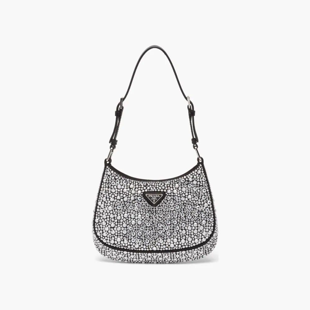 Black PC satin bag with appliqués