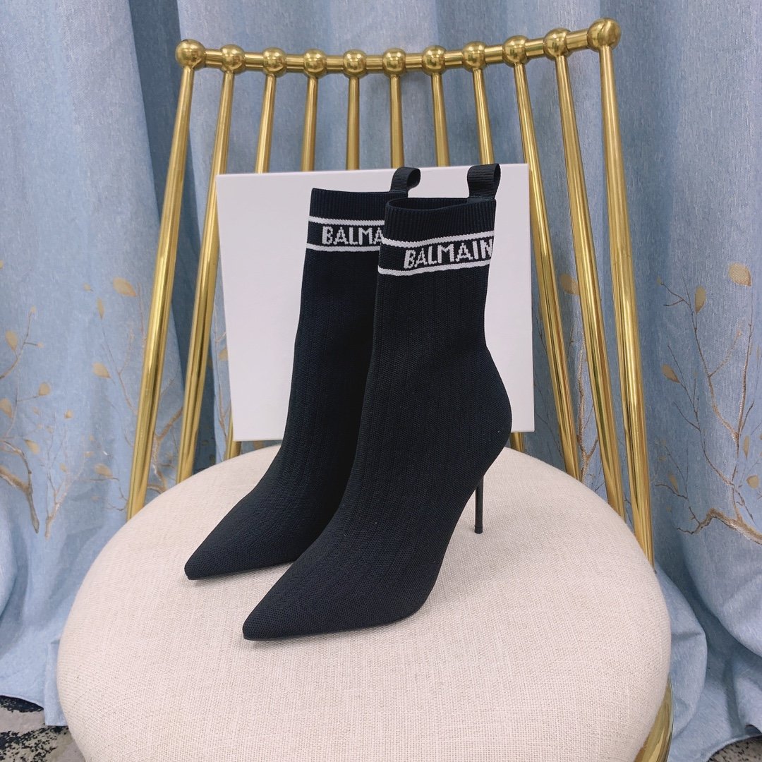 Black & white  BL stretch knit Skye ankle boots