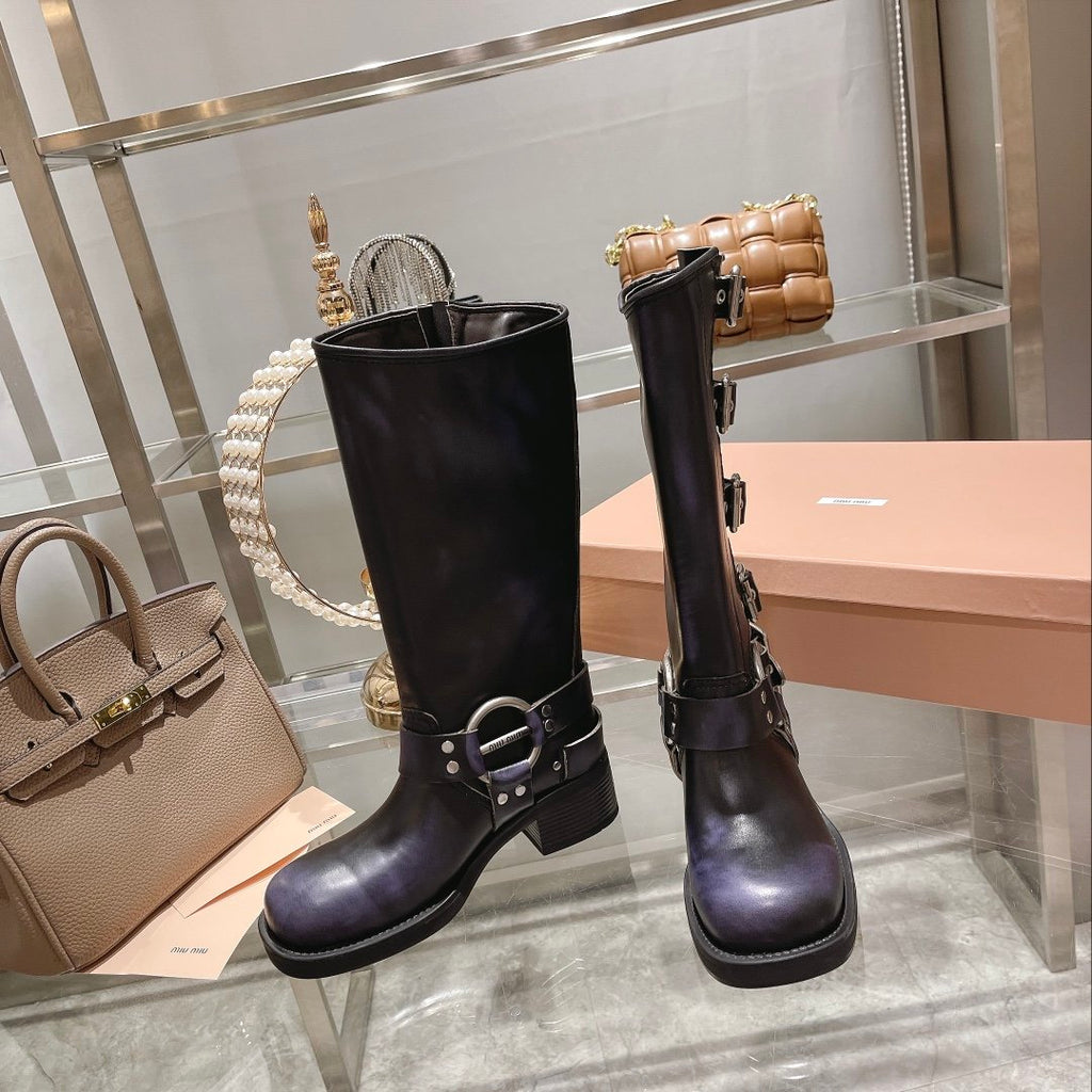 Black leather biker boots