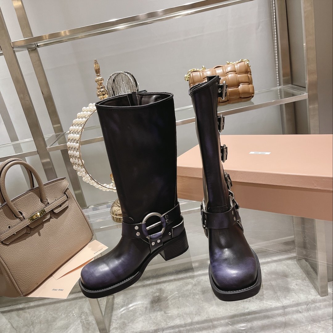 Black leather biker boots