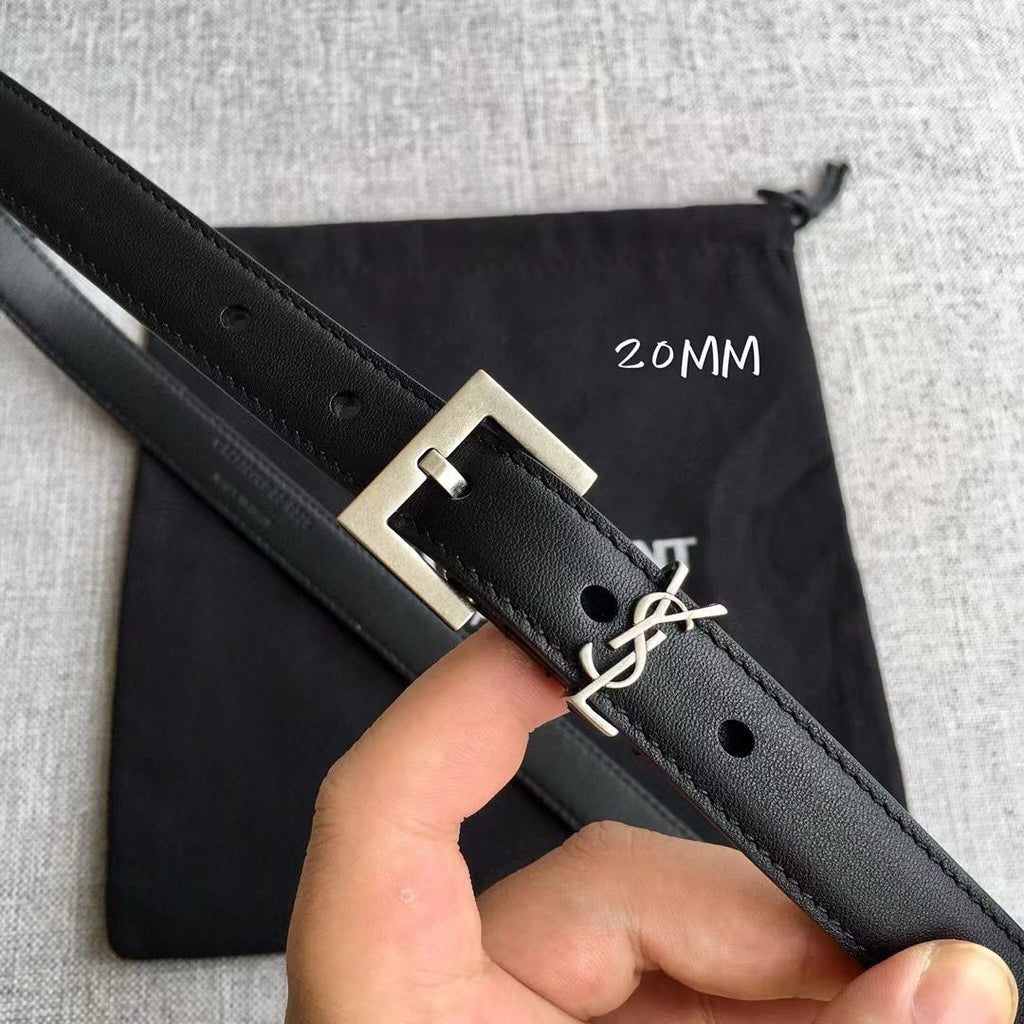 Silver YC Thin Belt With Square Buckle In Box