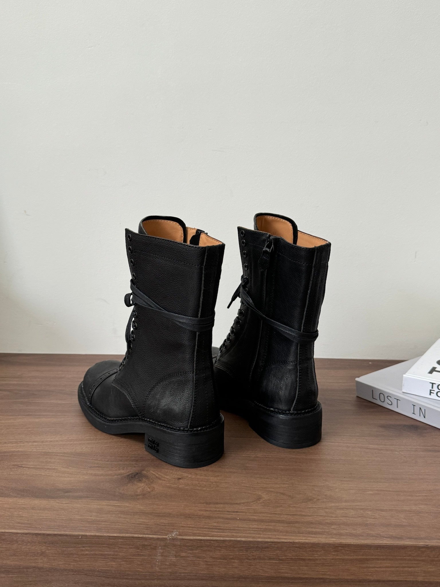 Black Leather Laced Booties