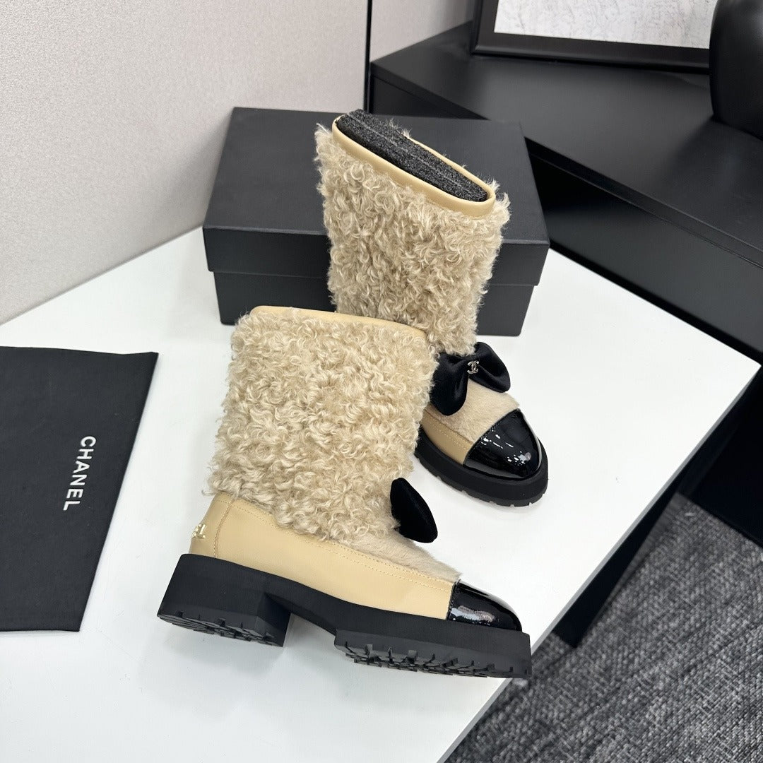 Beige & Black Short Boots