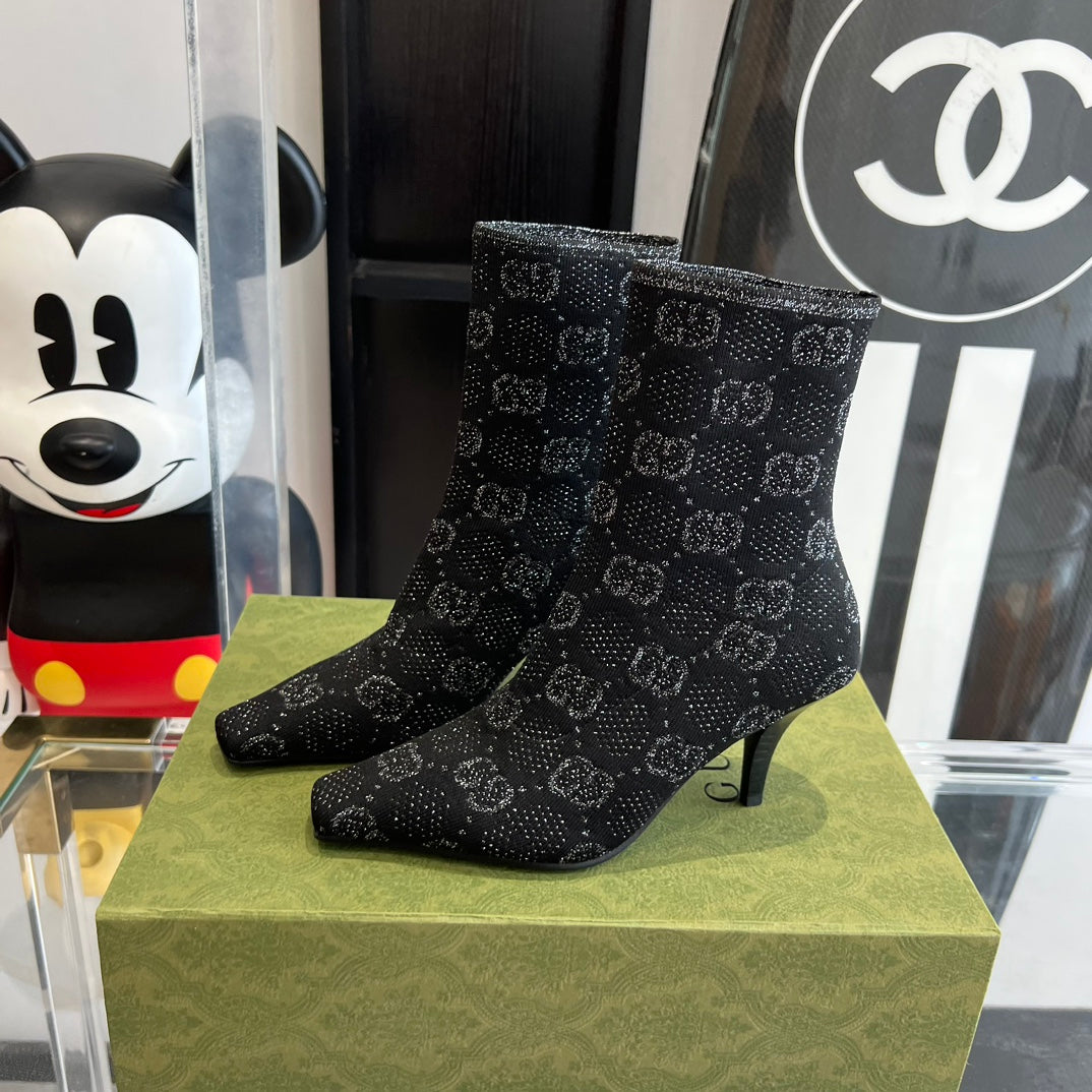 Black & Grey Knit Ankle Boot