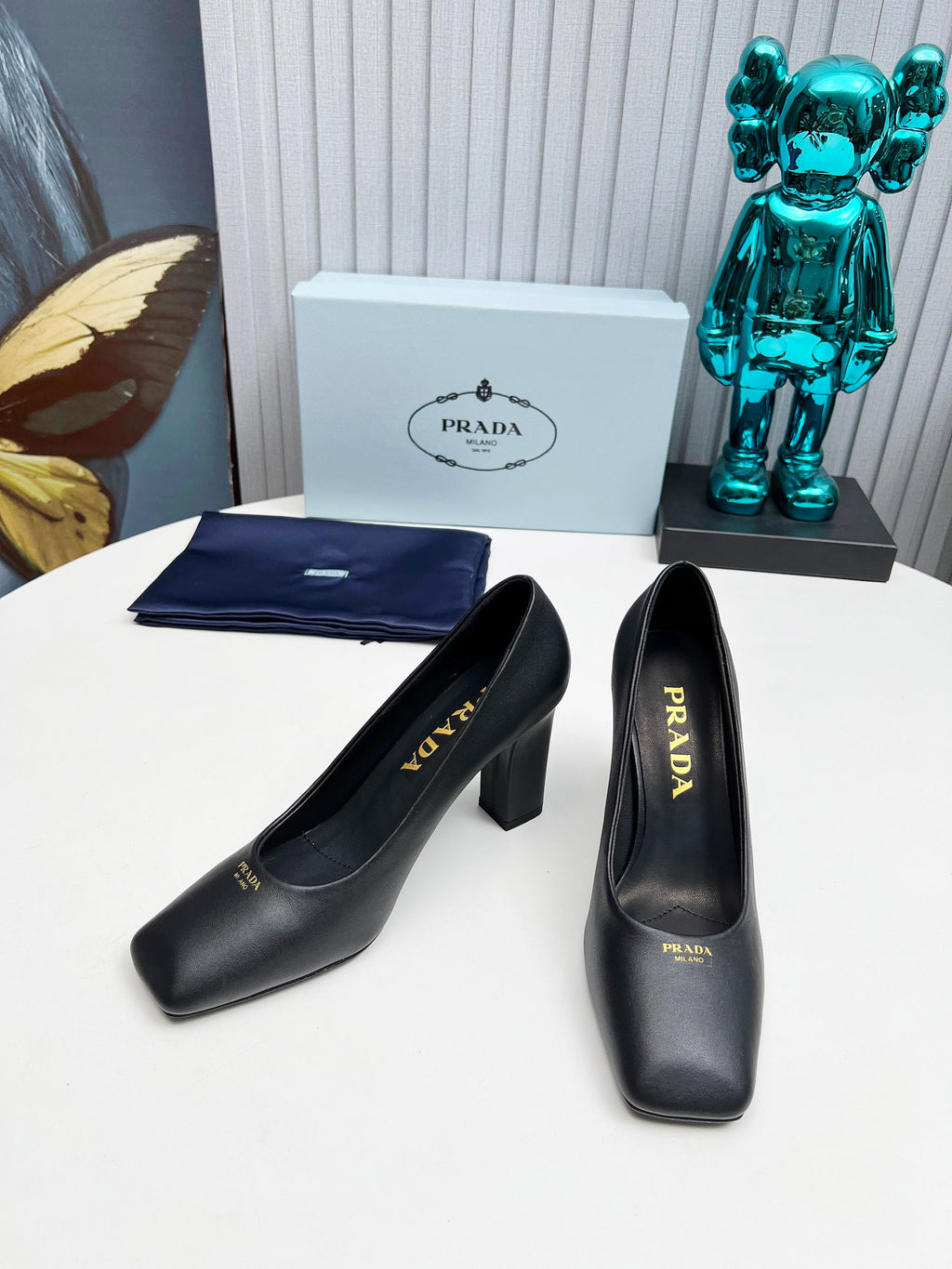 Black Brushed Leather Pumps