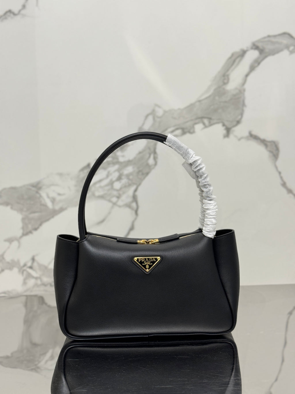 Black P Medium Leather Handbag