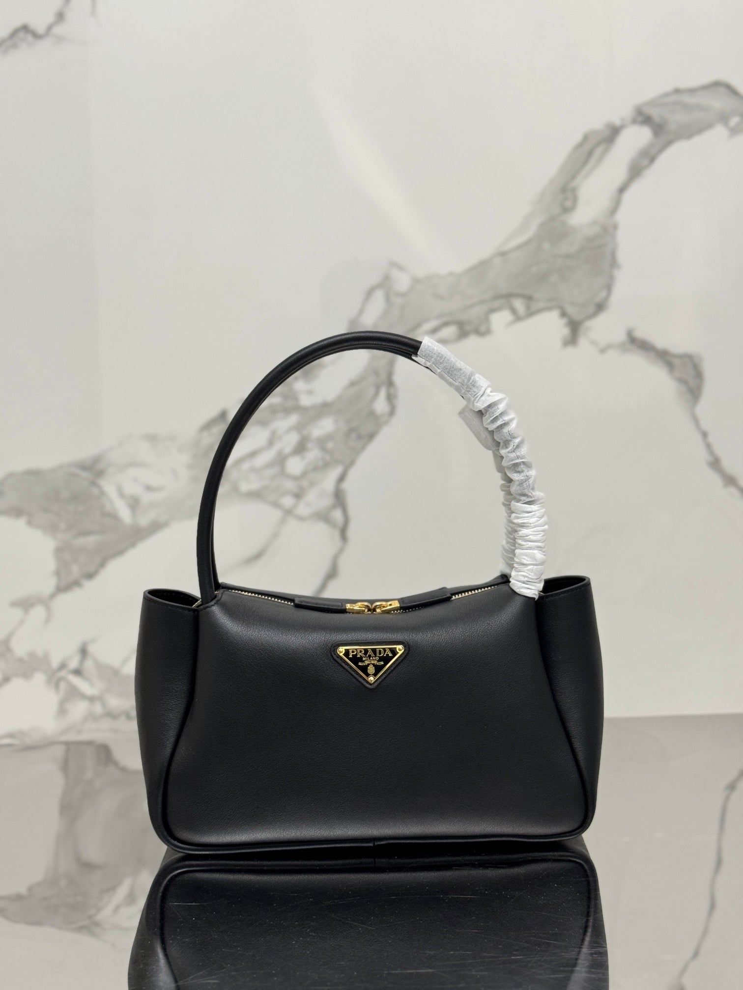 Black P Medium Leather Handbag