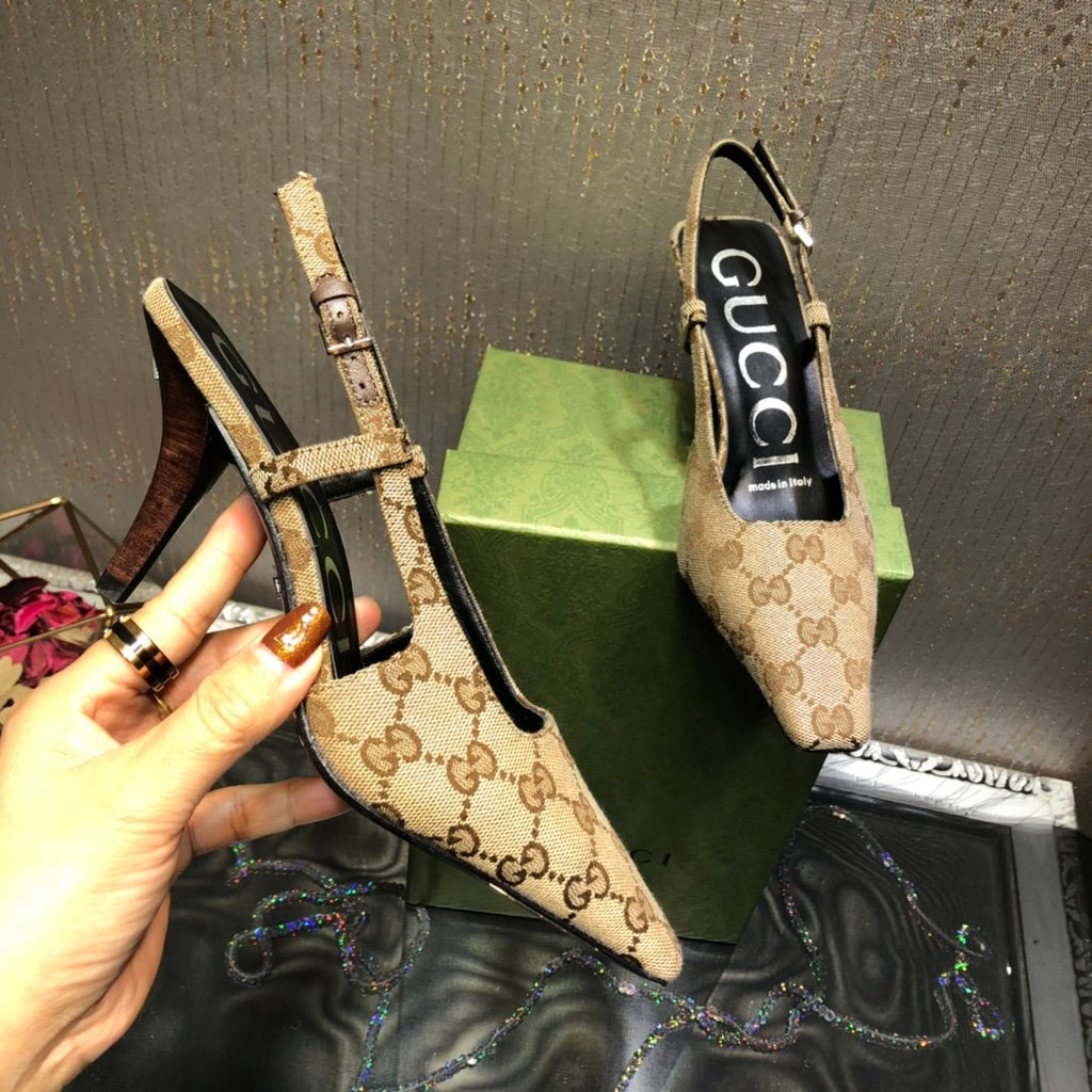 Beige G slingback pump