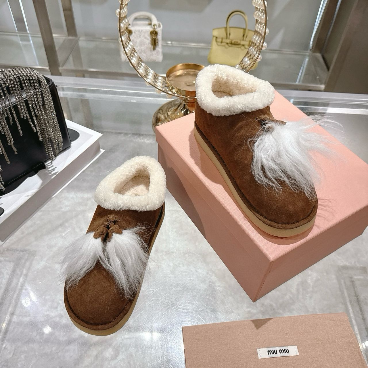 Cocoa Brown Suede & Shearling Mules