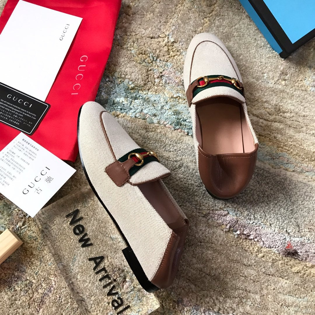 Beige & brown GB collapsible-heel loafers