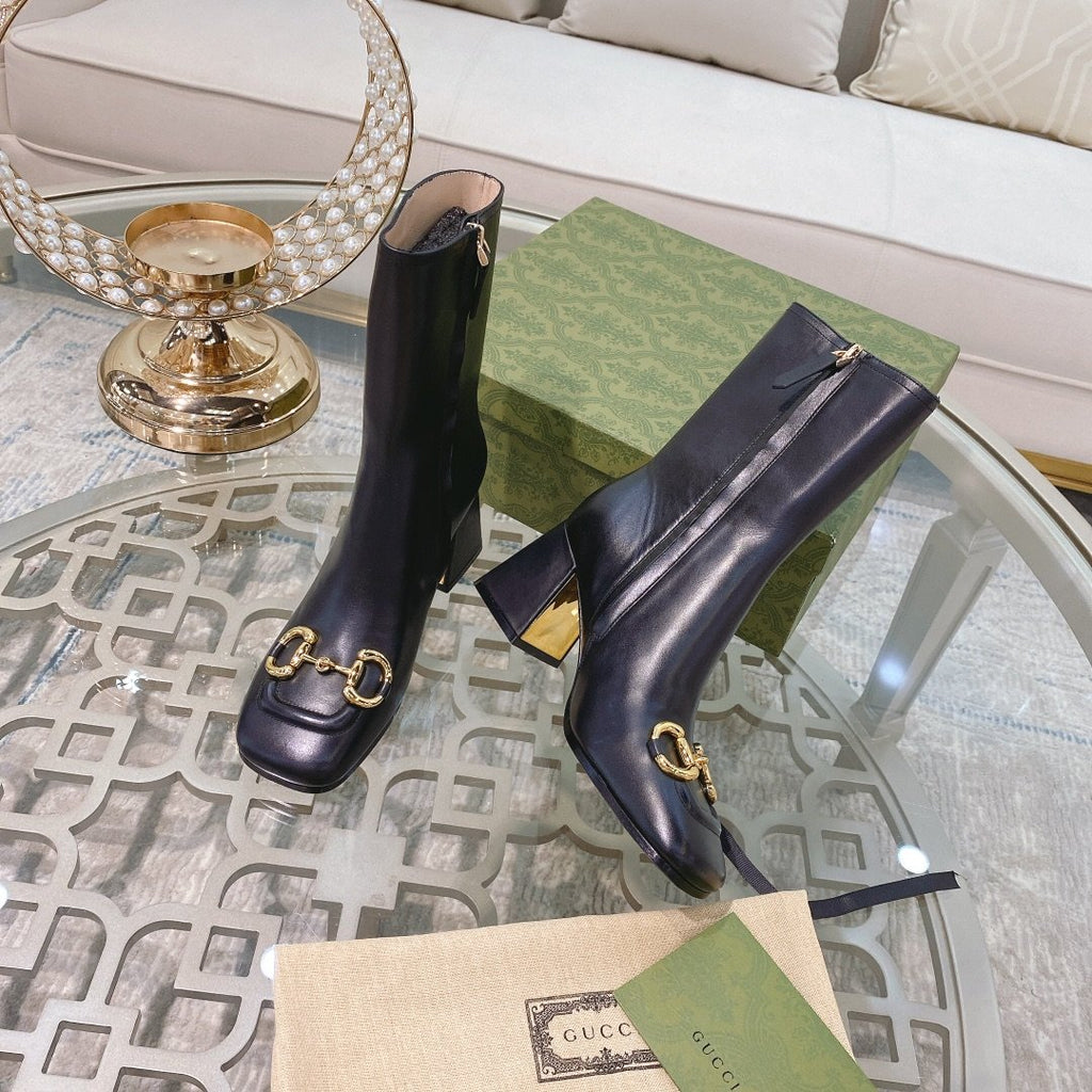 Black GH mid-heel ankle boot