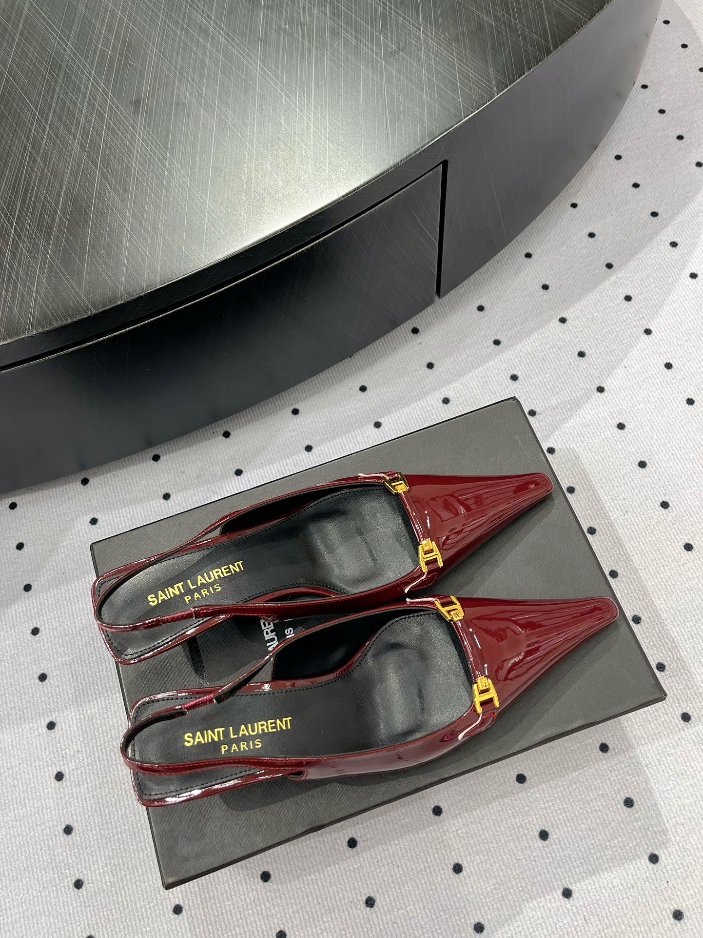 Deep Bordeaux YC Slingback Pumps In Patent Leathe