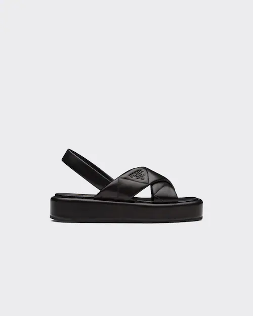 Black quilted flatform sandals
