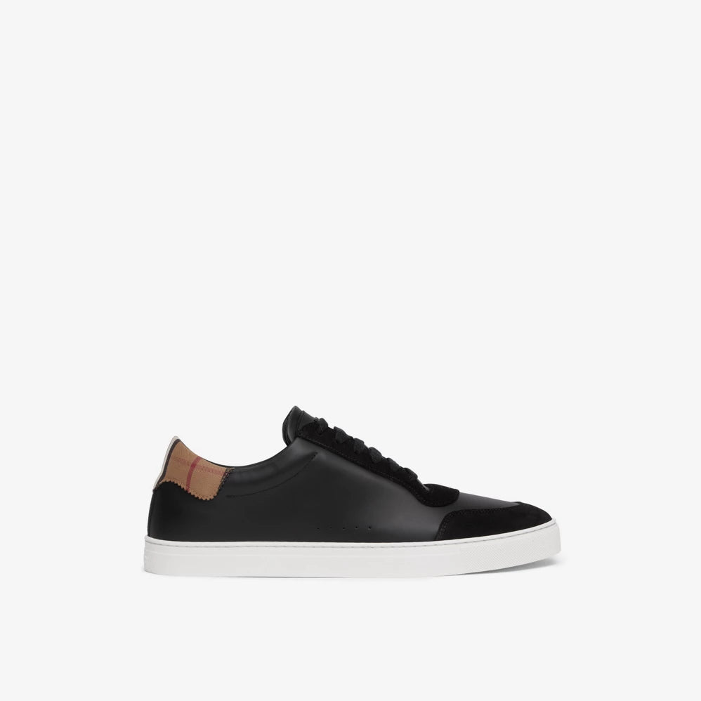 Women's Black Leather, Suede and Vintage Check Cotton Sneakers