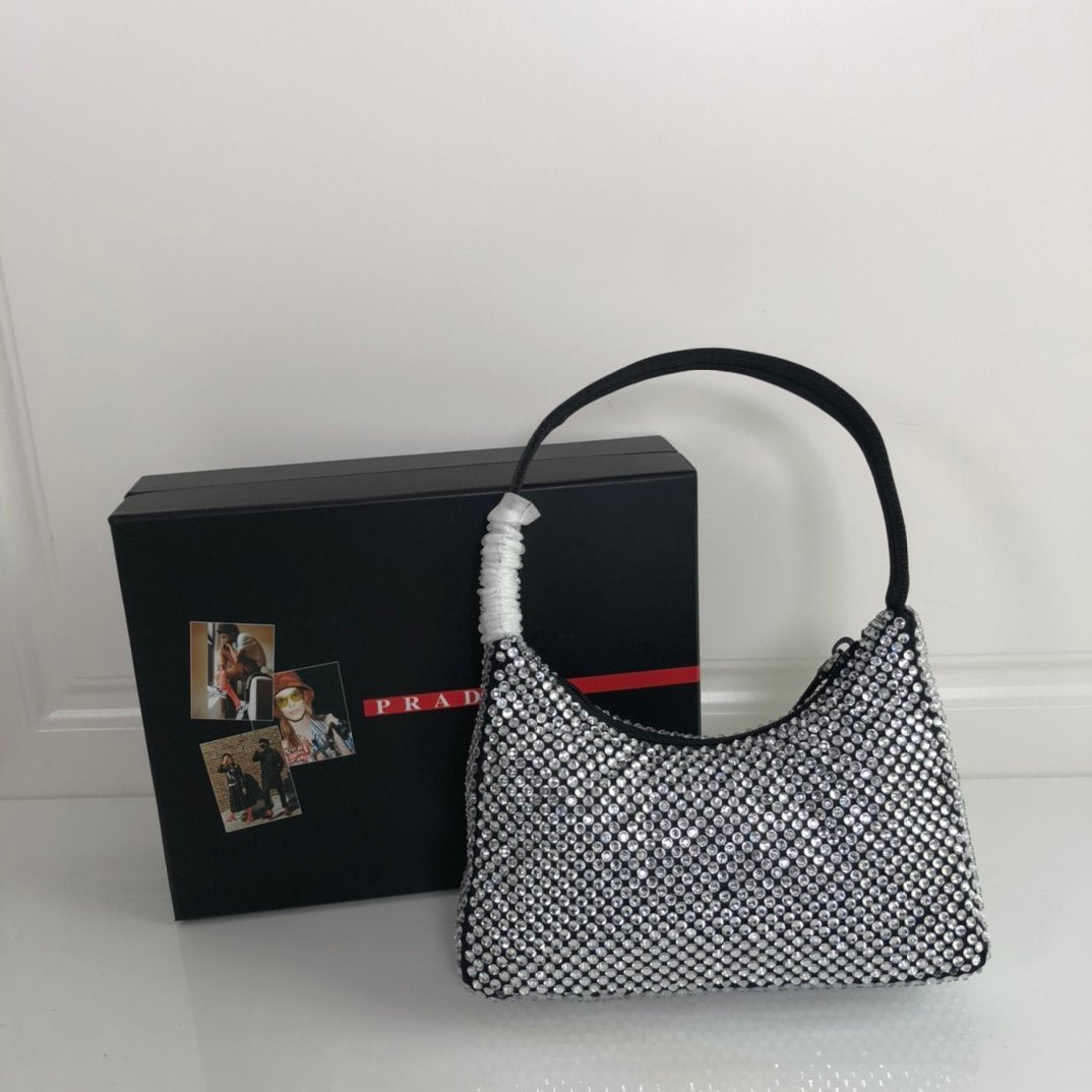 Black satin mini-bag with crystal