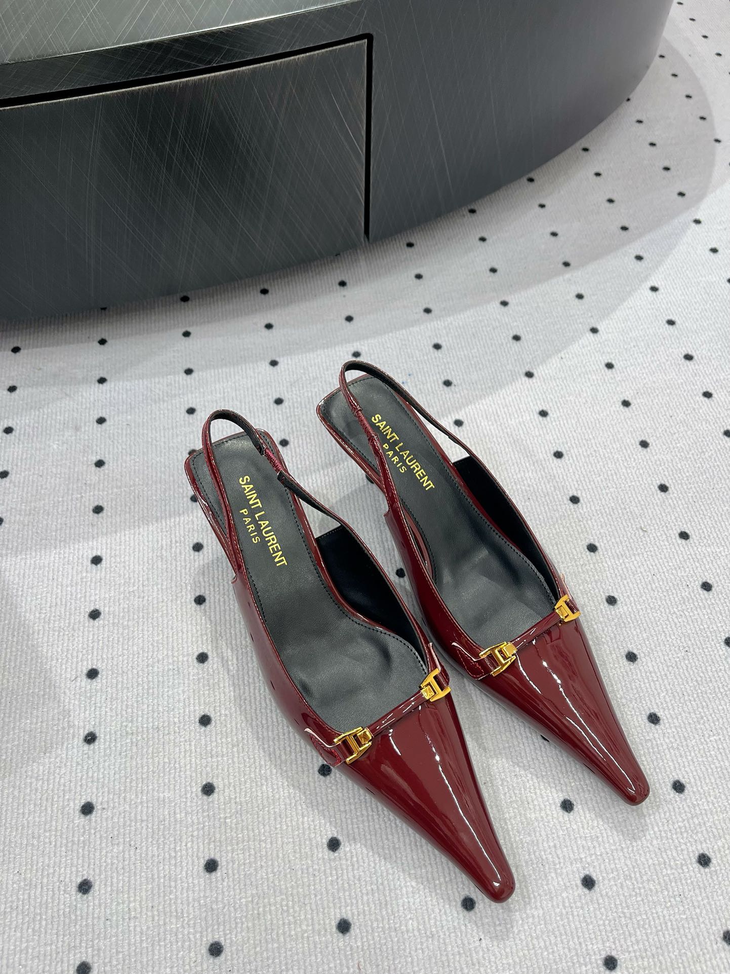 Deep Bordeaux YC Slingback Pumps In Patent Leathe