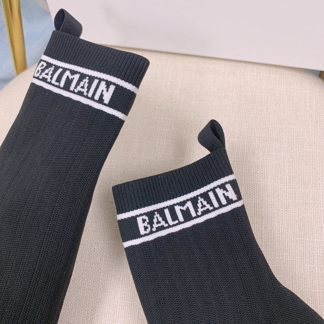 Black & white  BL stretch knit Skye ankle boots