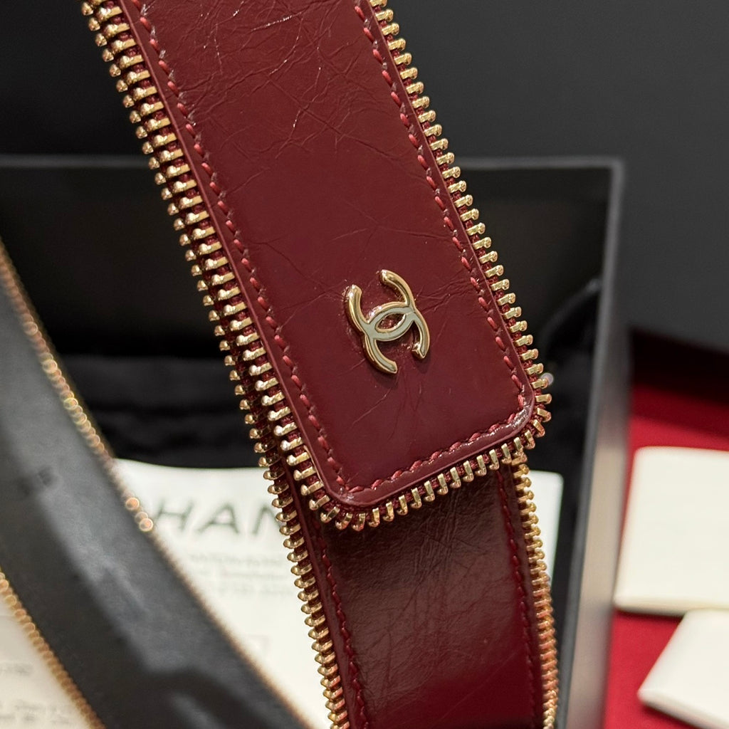 Burgundy & Gold Zipper Belt