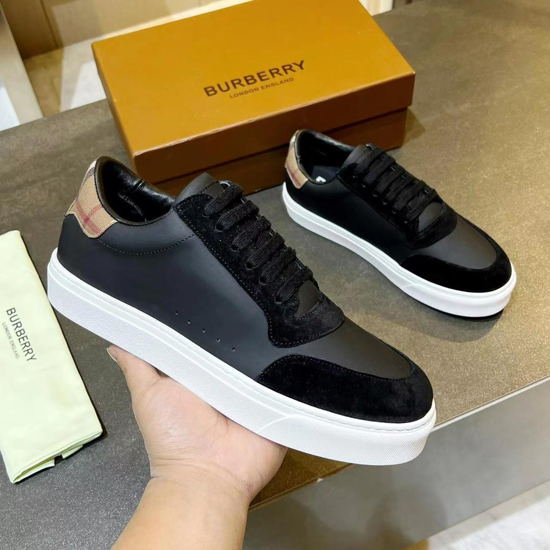 Women's Black Leather, Suede and Vintage Check Cotton Sneakers