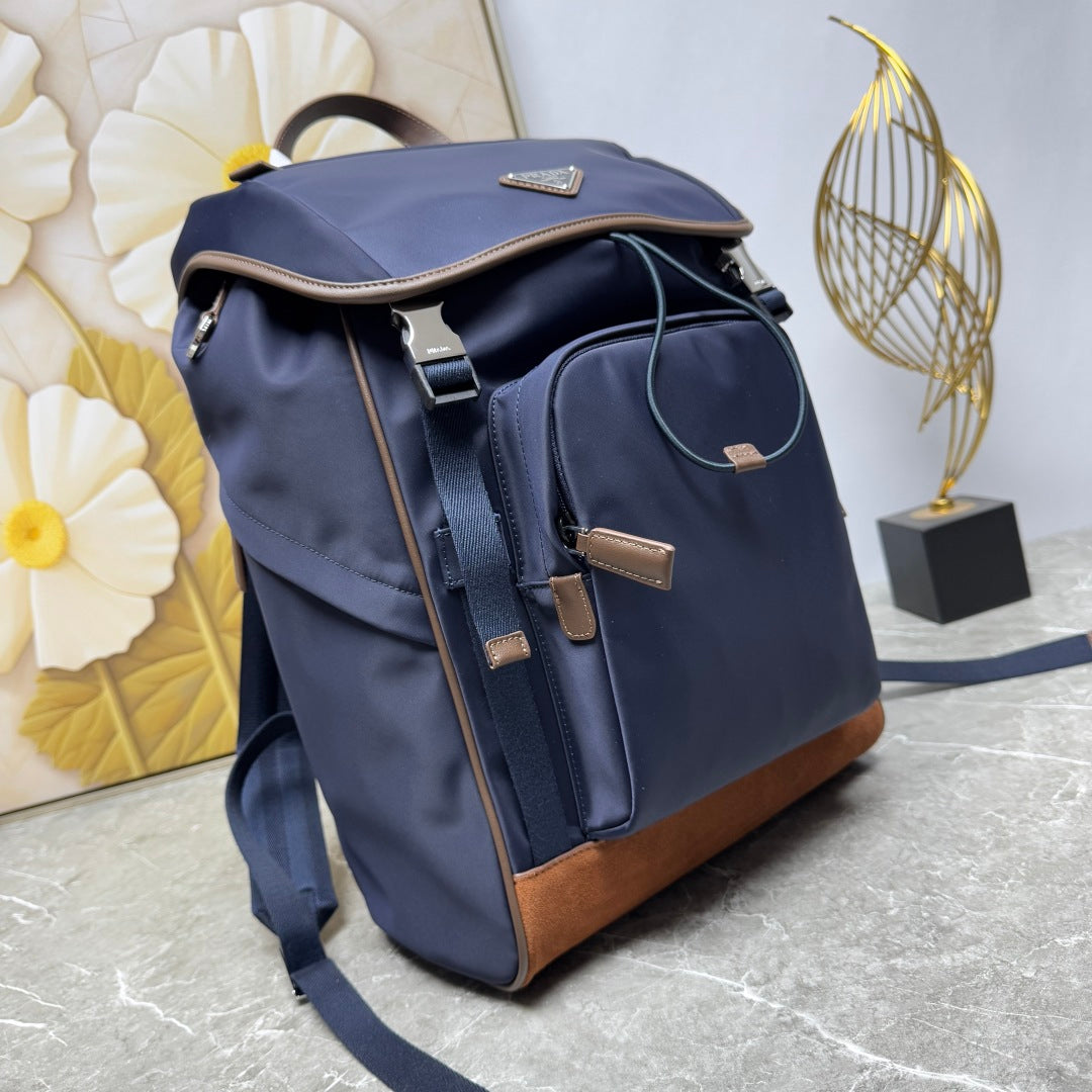 Blue/Coffee Re-Nylon & Leather Backpack