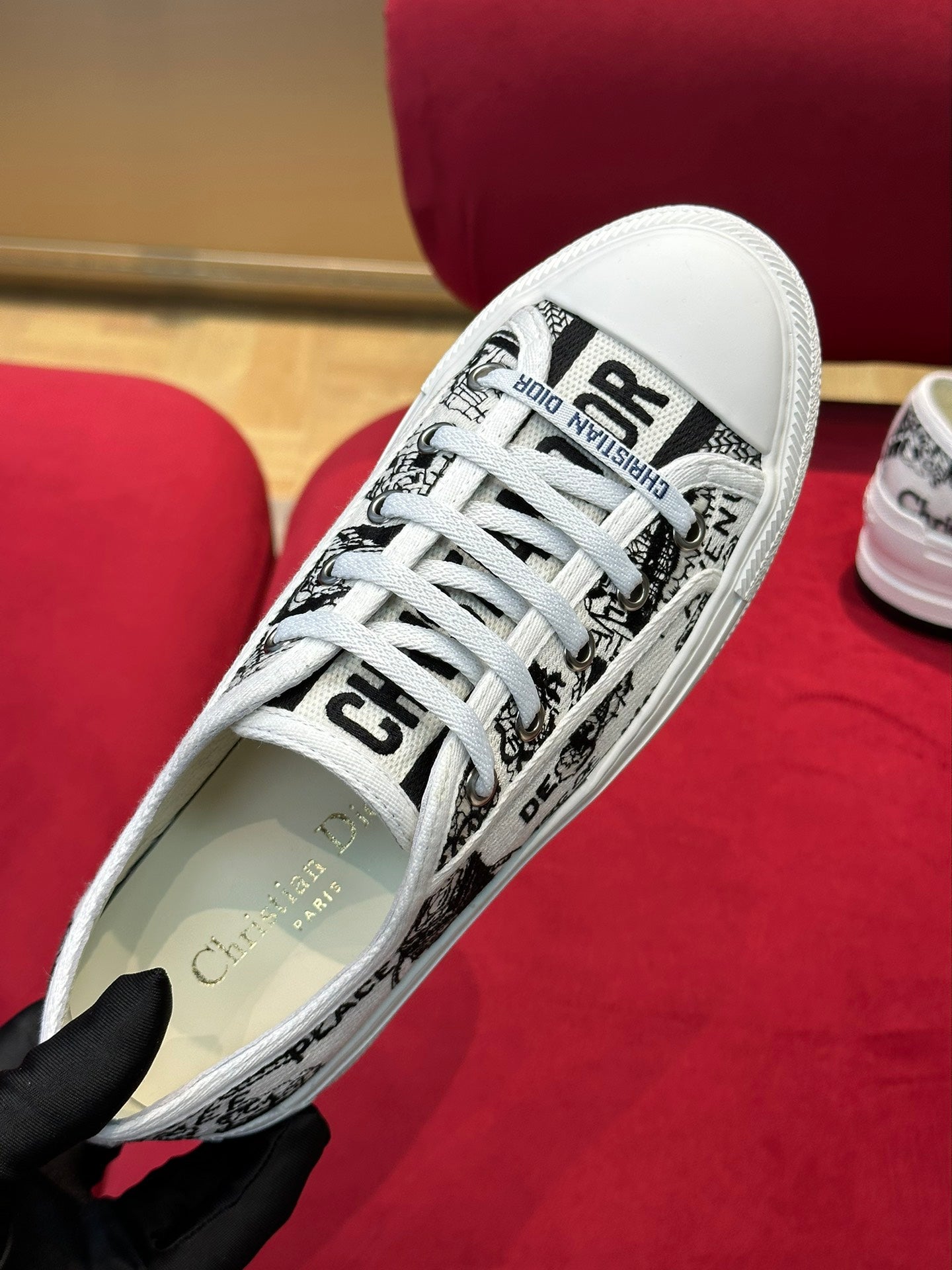 White & Black Cotton WD Platform Sneaker