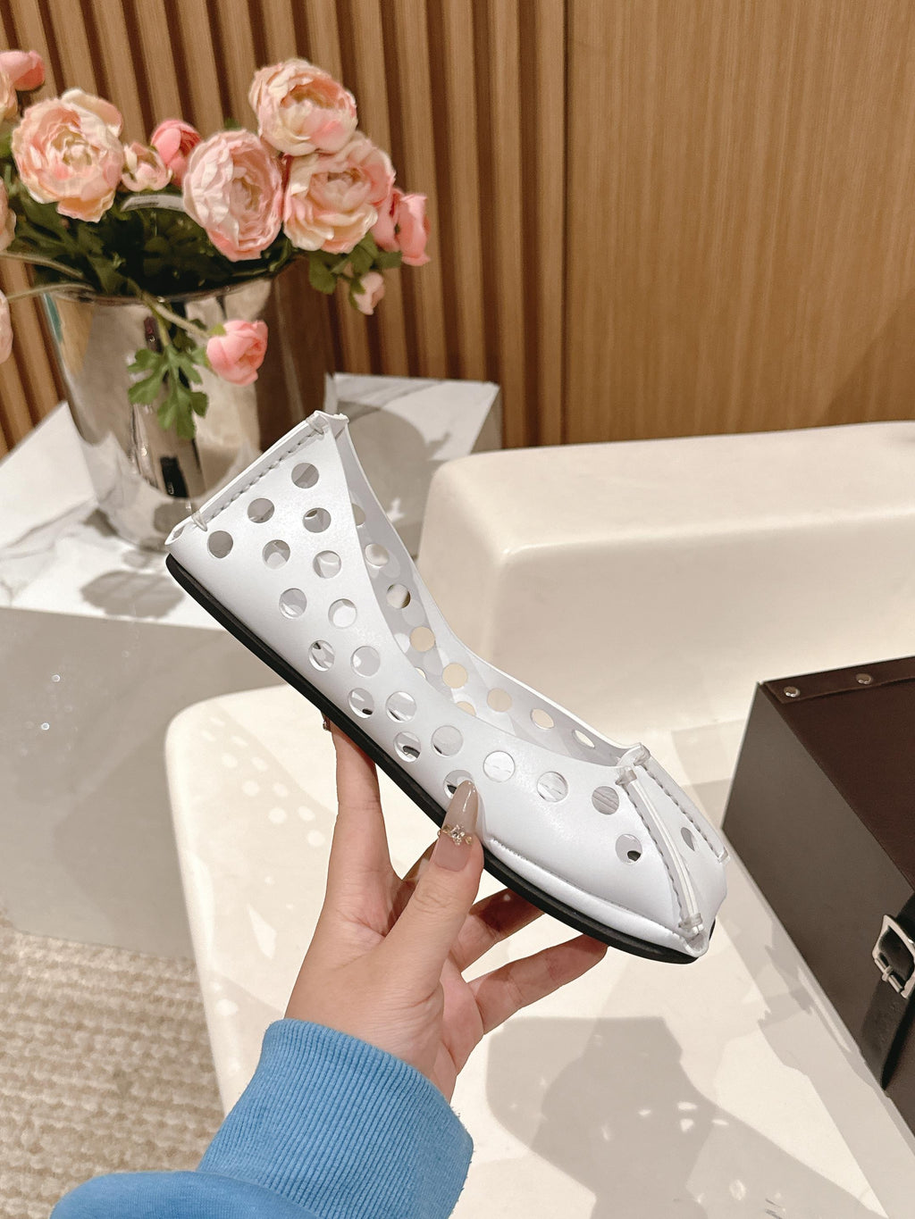 White Perfo Ballet Flats