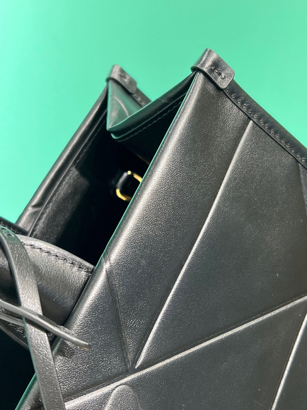 Black Large Leather Symbole Bag With Topstitching