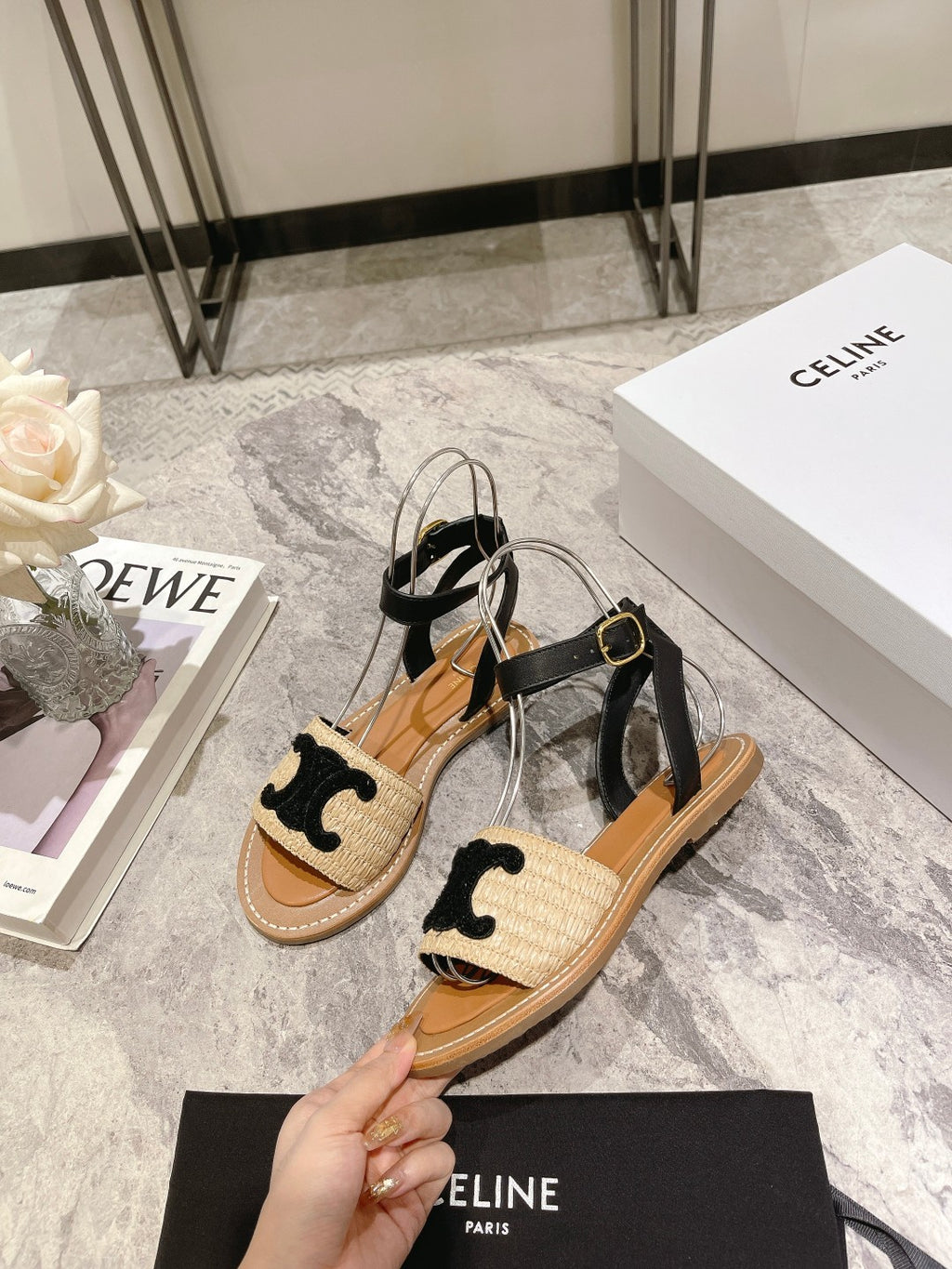 Beige & Black CL Flat Strap Sandal