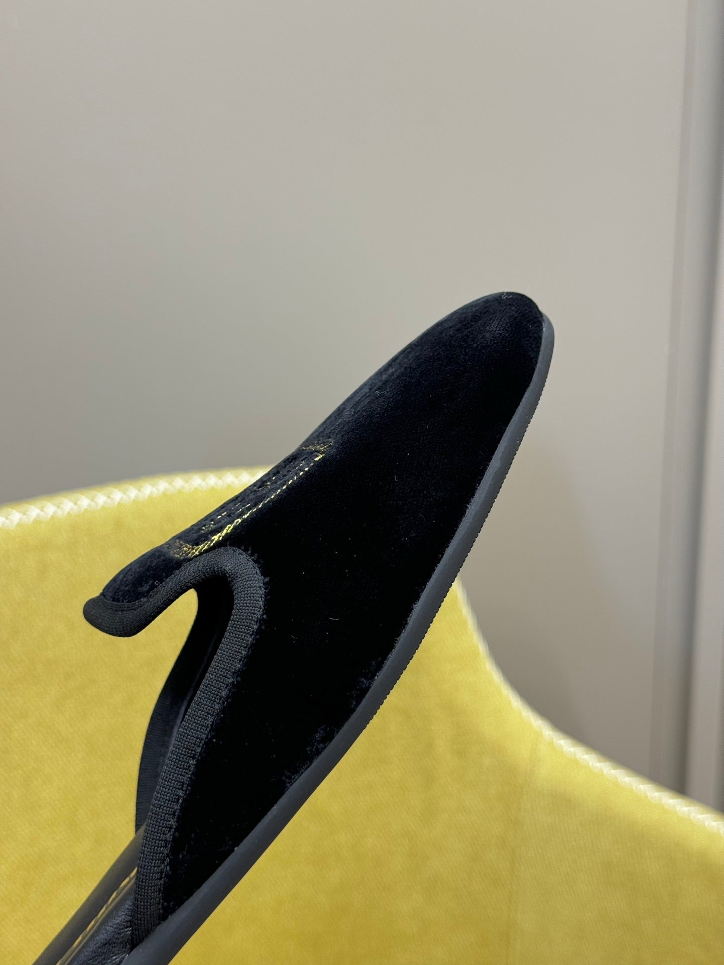 Black Velvet Slippers With Embroidered Logo