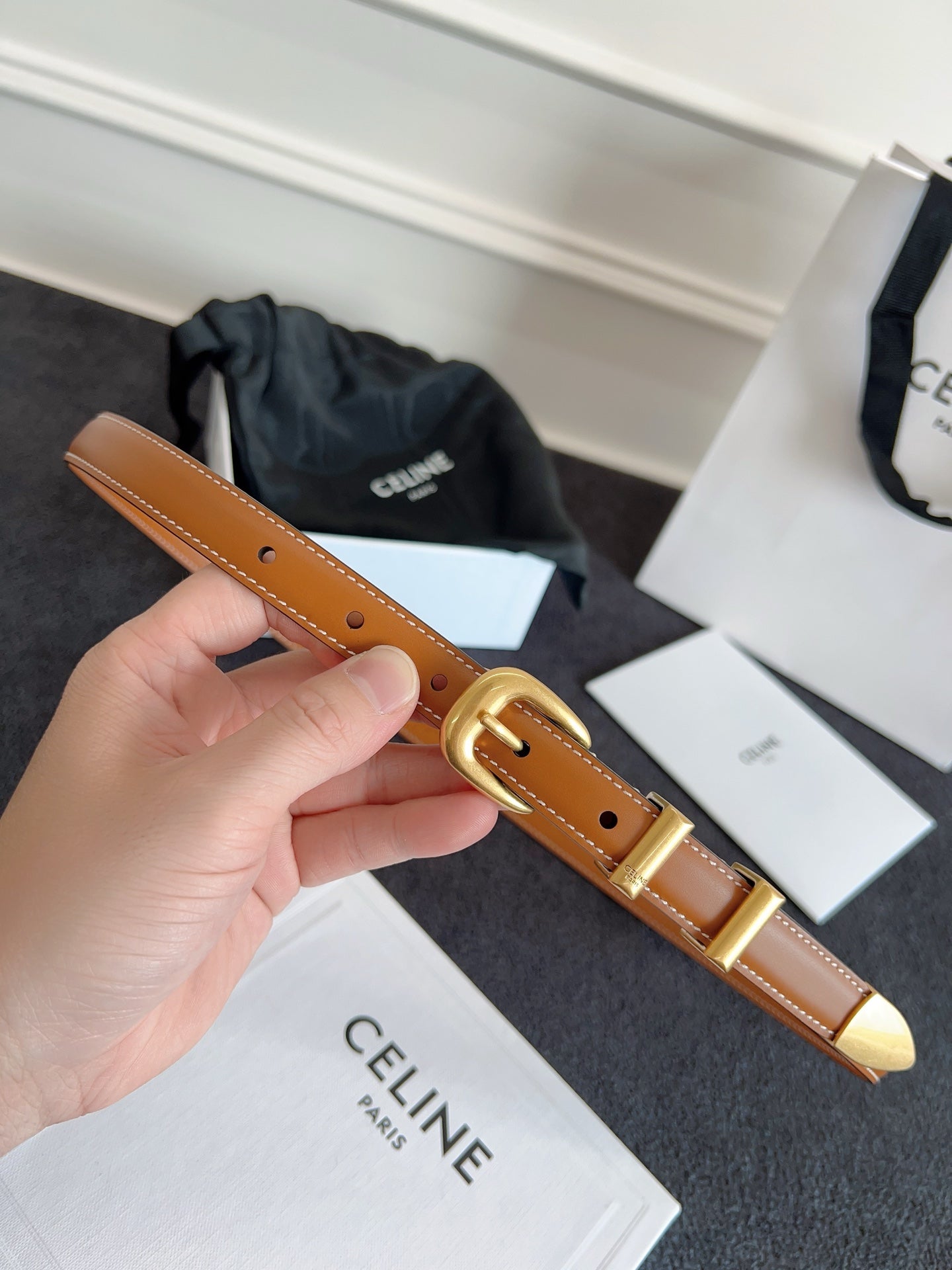 Tan Small Western Belt With Gold Finishing