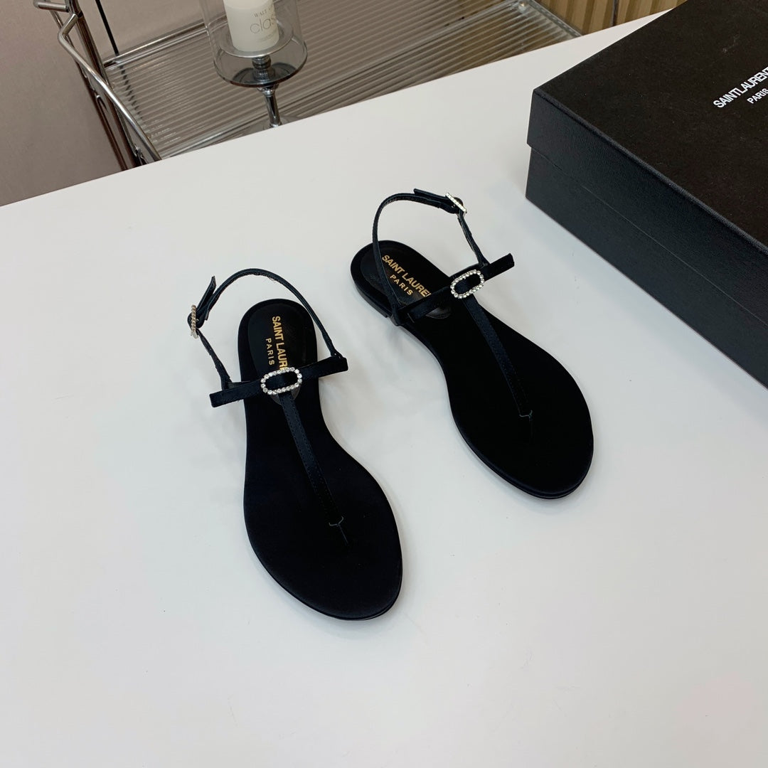 Black J Flat Sandals In Satin Crepe