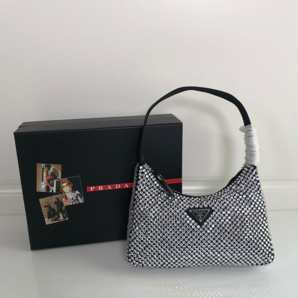 Black satin mini-bag with crystal