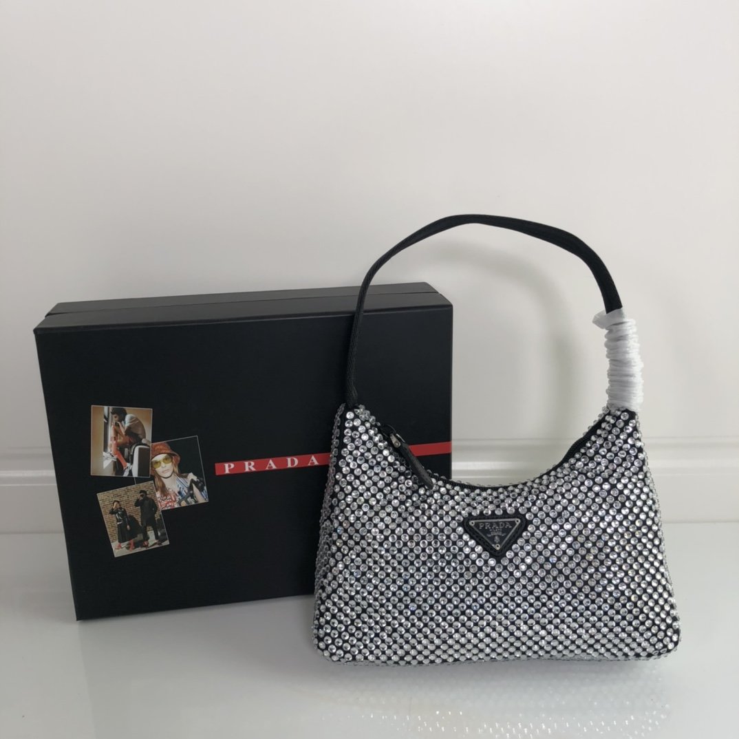 Black satin mini-bag with crystal