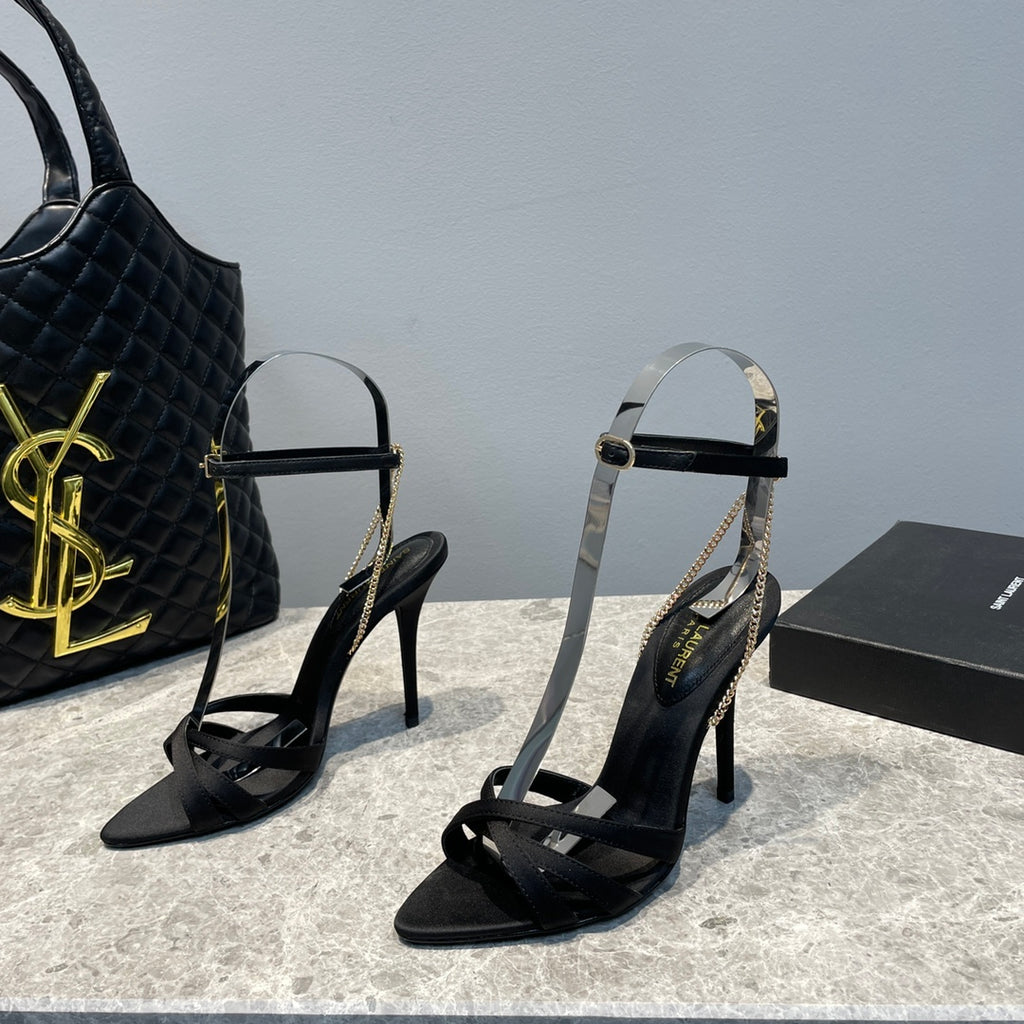 Black YM sandals in crepe satin