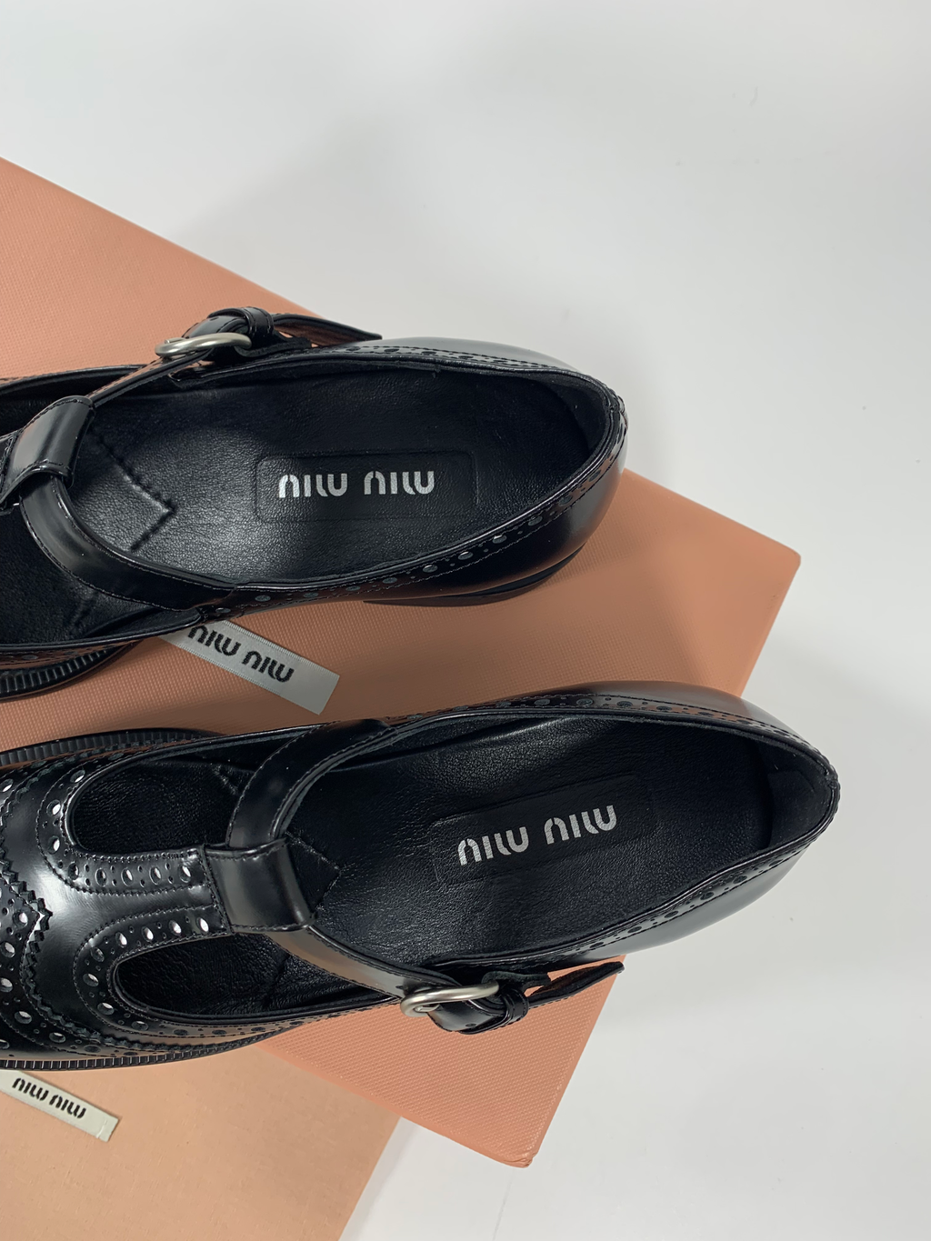 Black Brushed Leather T-Strap Brogue Shoes