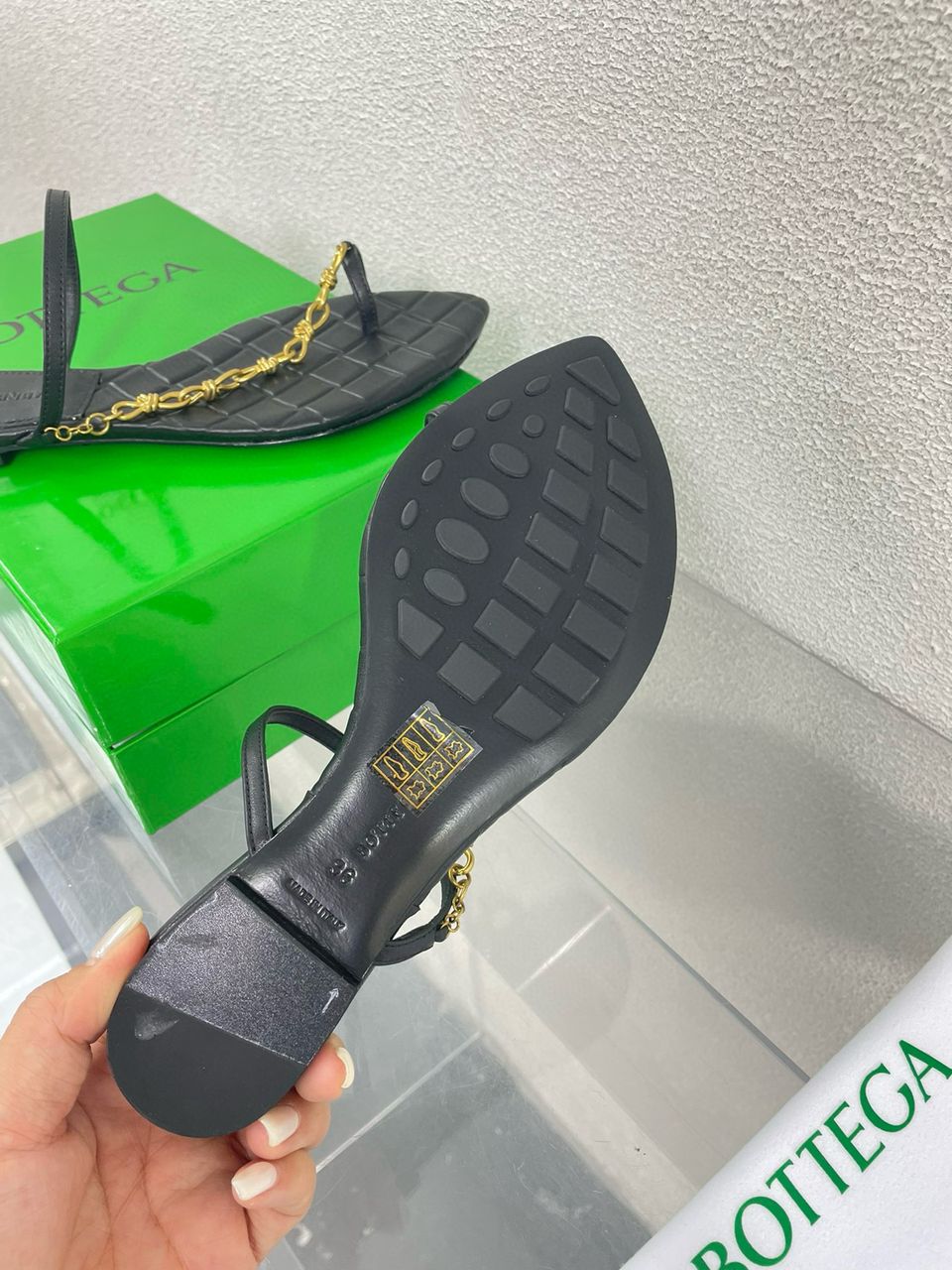 Black Leaf Flat Sandal