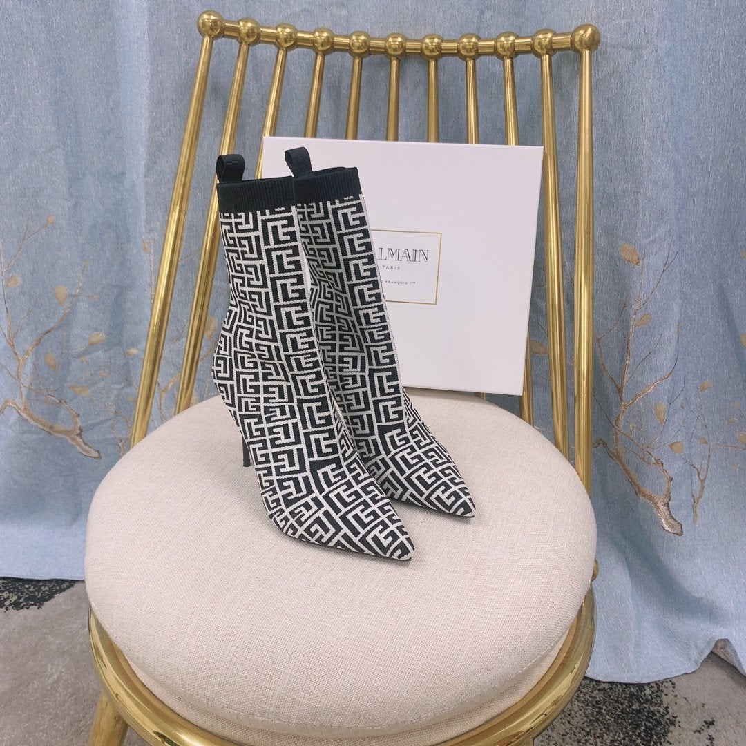 Ivory BB stretch knit Skye ankle boots