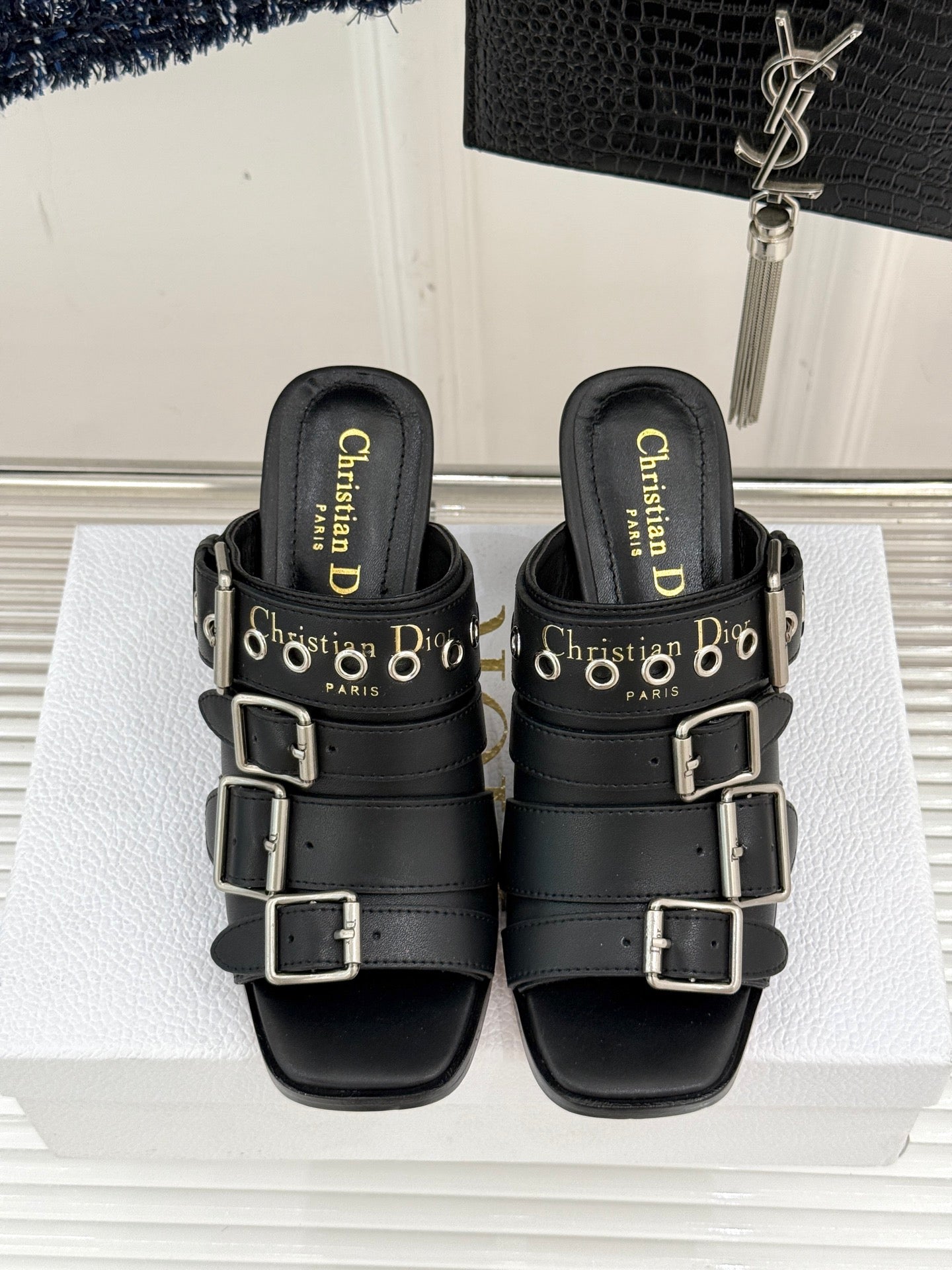 Black Punk Heeled Slide